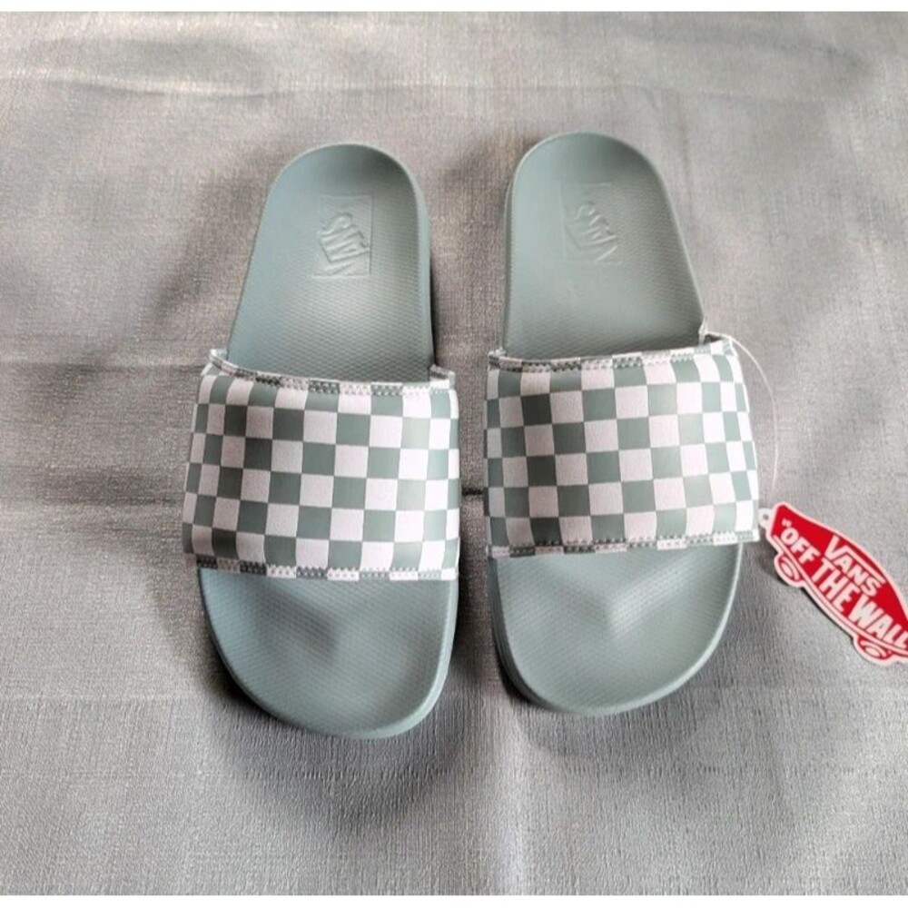 VANs Gray Checkered La Costa Slides Men's size 10 NEW!